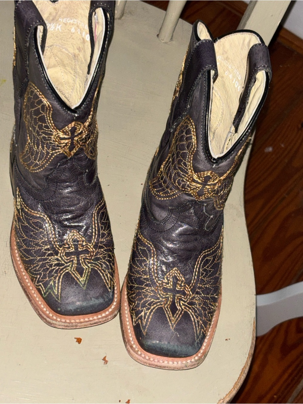Kids Black Embroidered Western Cowboy Boots